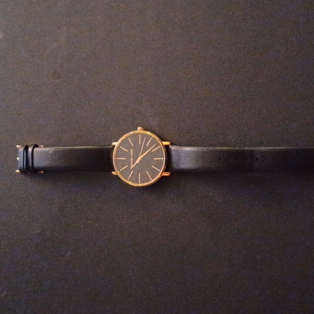 Michael Kors Women's Pyper Black Dial Goldtone Black Leather Watch